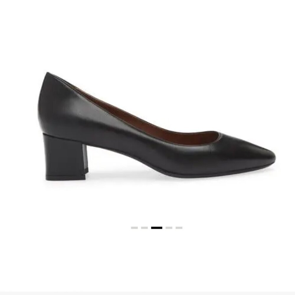 AQUATALIA 8.5 90s Quiet Luxury Pasha Black Leather Weatherproof Block Heel Pump